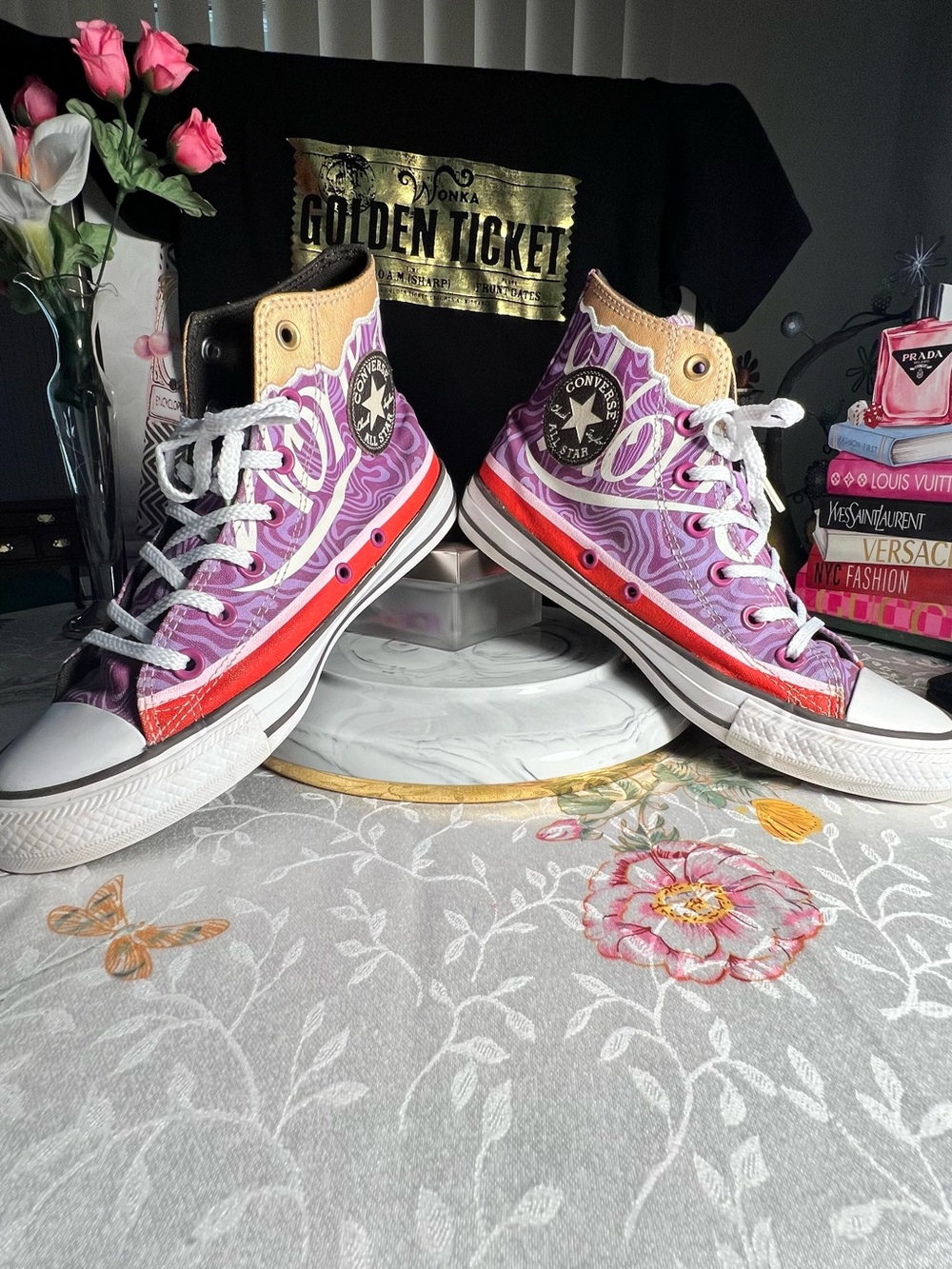 Converse x Wonka All Star Candy Swirl High-Top Sneakers w/Golden Ticket Accents - Picture 8 of 16